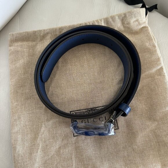 New Gucci Belt GG Supreme Monogram Calfskin Enamel 30mm Belt 70 Cm 28 In Blue main image 8